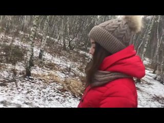 blowjob from a friend in a winter forest